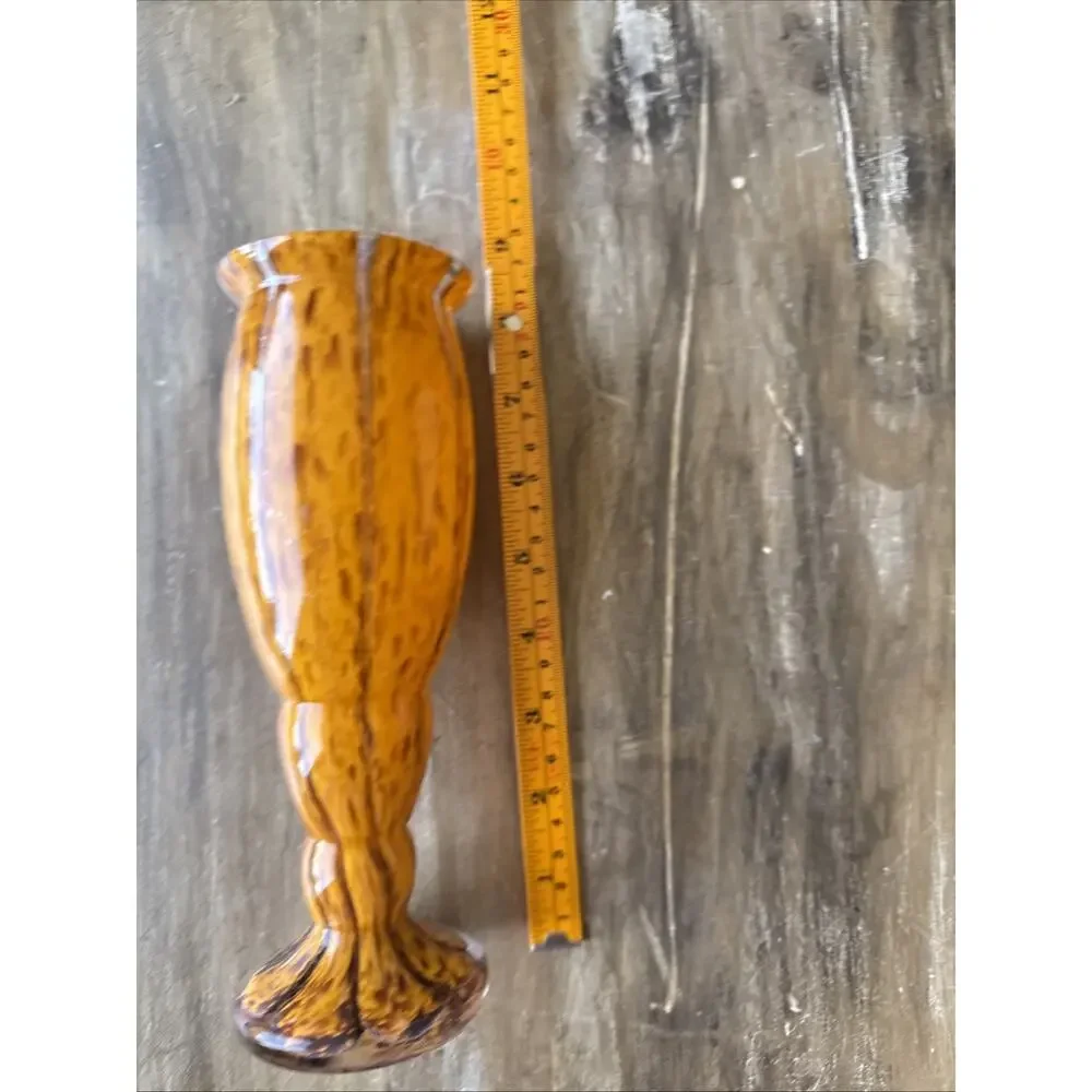 Franz Welz 1930s Bohemian Tango Art Glass Vase Orange Brown Zig‑Zag Spatter